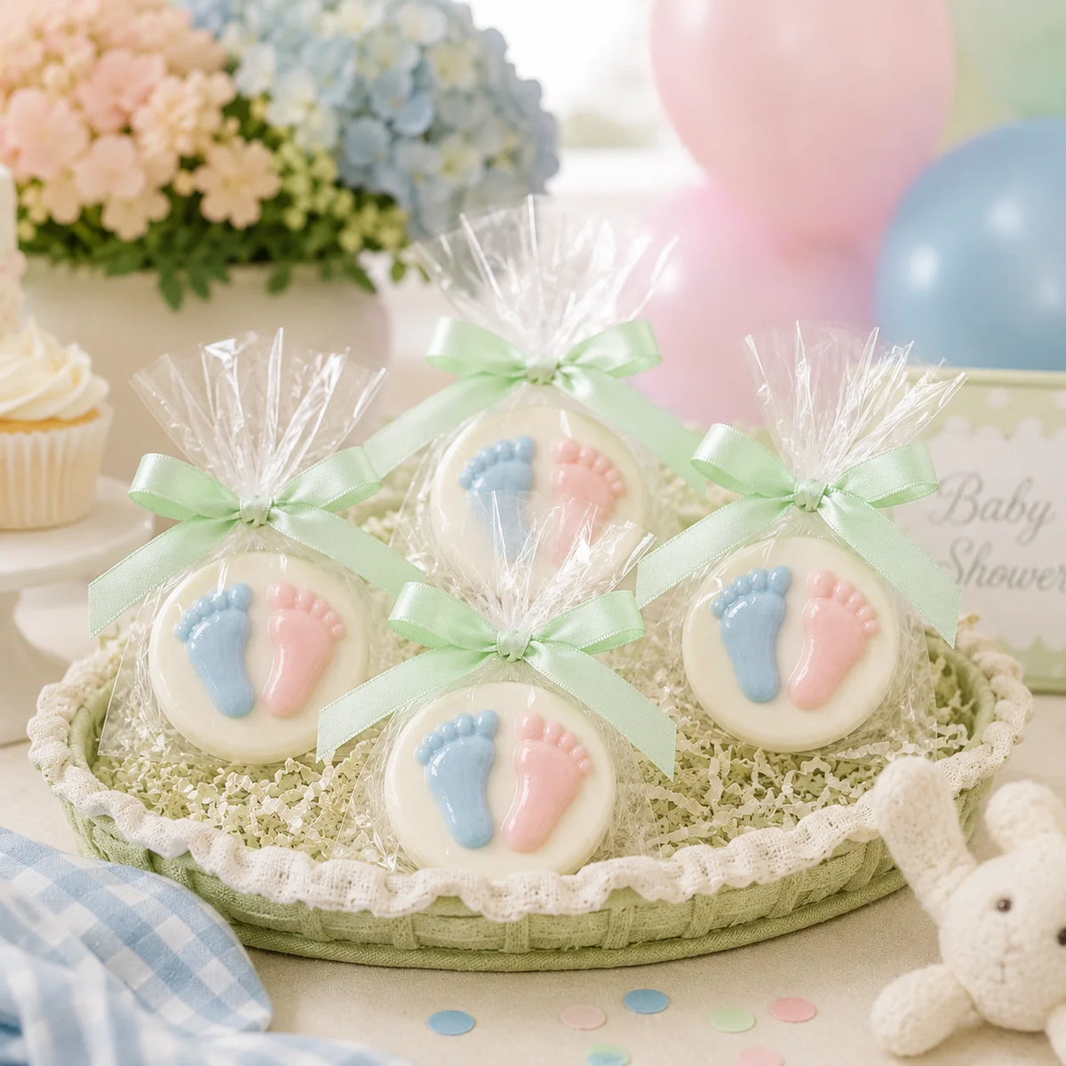 Gourmet Chocolate Molded Oreo® — Baby Feet, Gift Bag with Bow