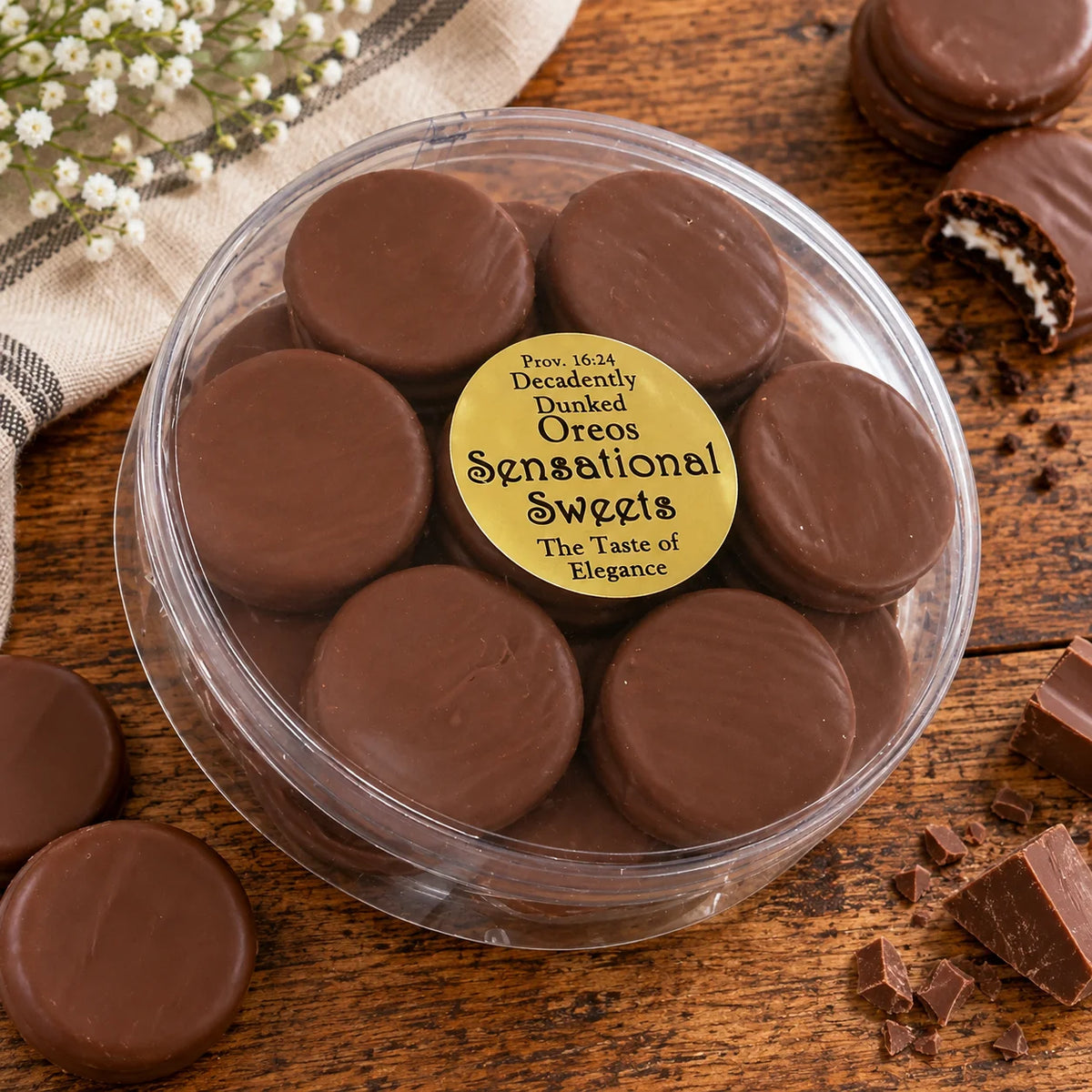 Gourmet Chocolate Dipped Oreos® — 1 lb. Tub
