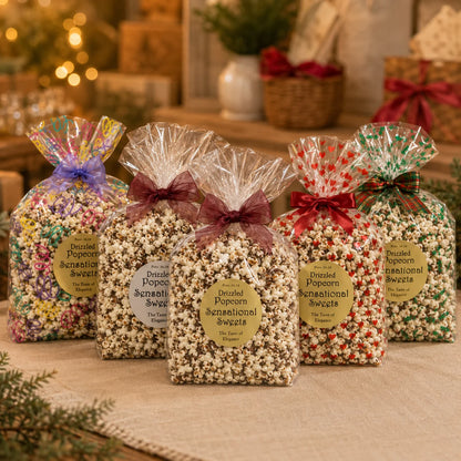Chocolate Drizzled Popcorn — Gift Bag with Bow, 1 lb.