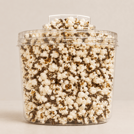 Chocolate Drizzled Popcorn — Molded Canister, 3/4 lb. | Sensational Sweets Gourmet