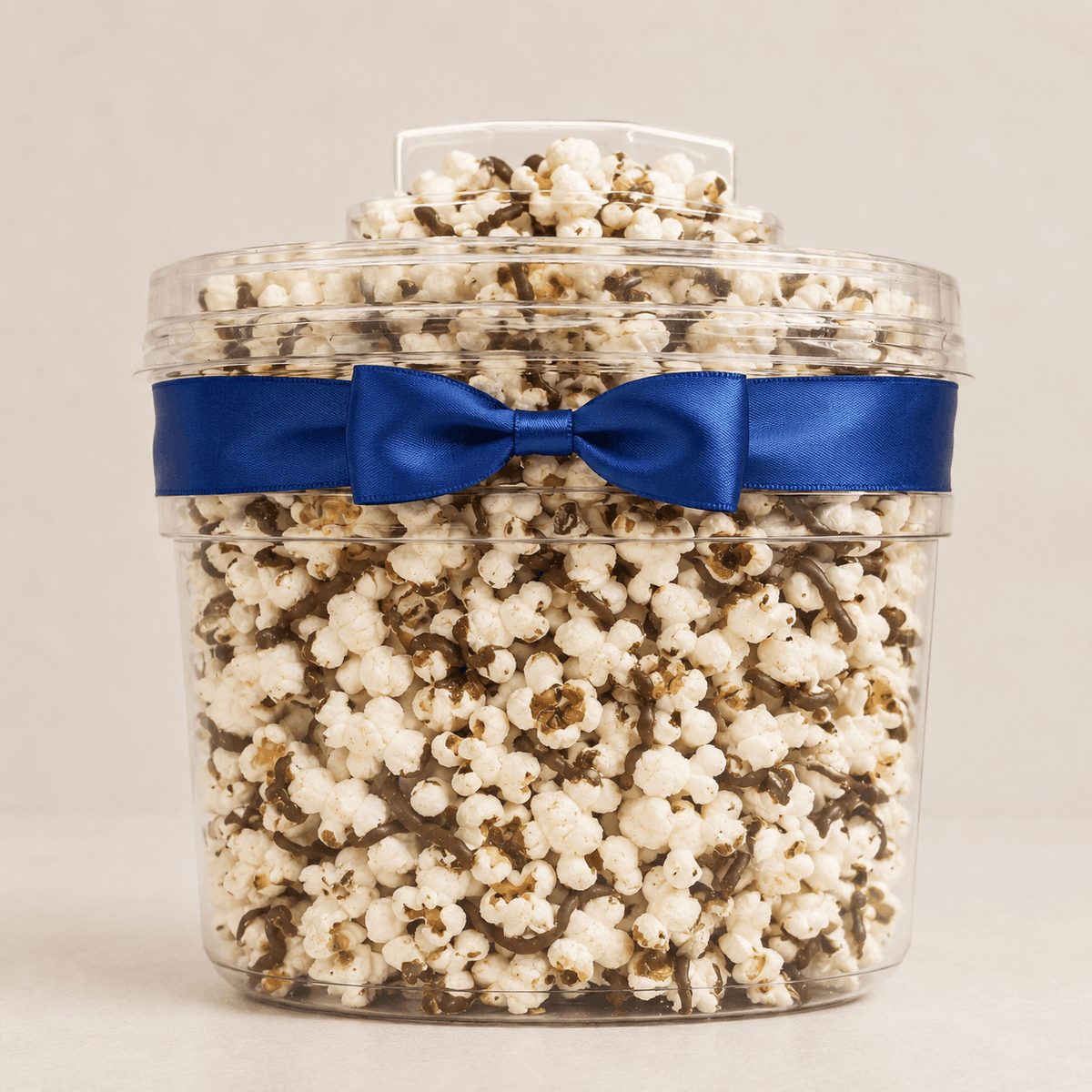 Chocolate Drizzled Popcorn — Molded Canister with Bow, 3/4 lb. | Sensational Sweets Gourmet