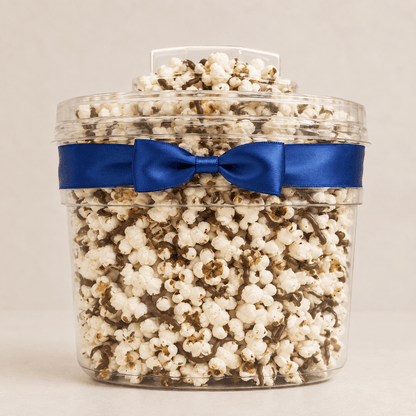 Chocolate Drizzled Popcorn — Molded Canister with Bow, 3/4 lb. | Sensational Sweets Gourmet