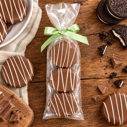 Gourmet Chocolate Dipped Oreos® — 3 Pack White Chocolate Drizzled with Bow