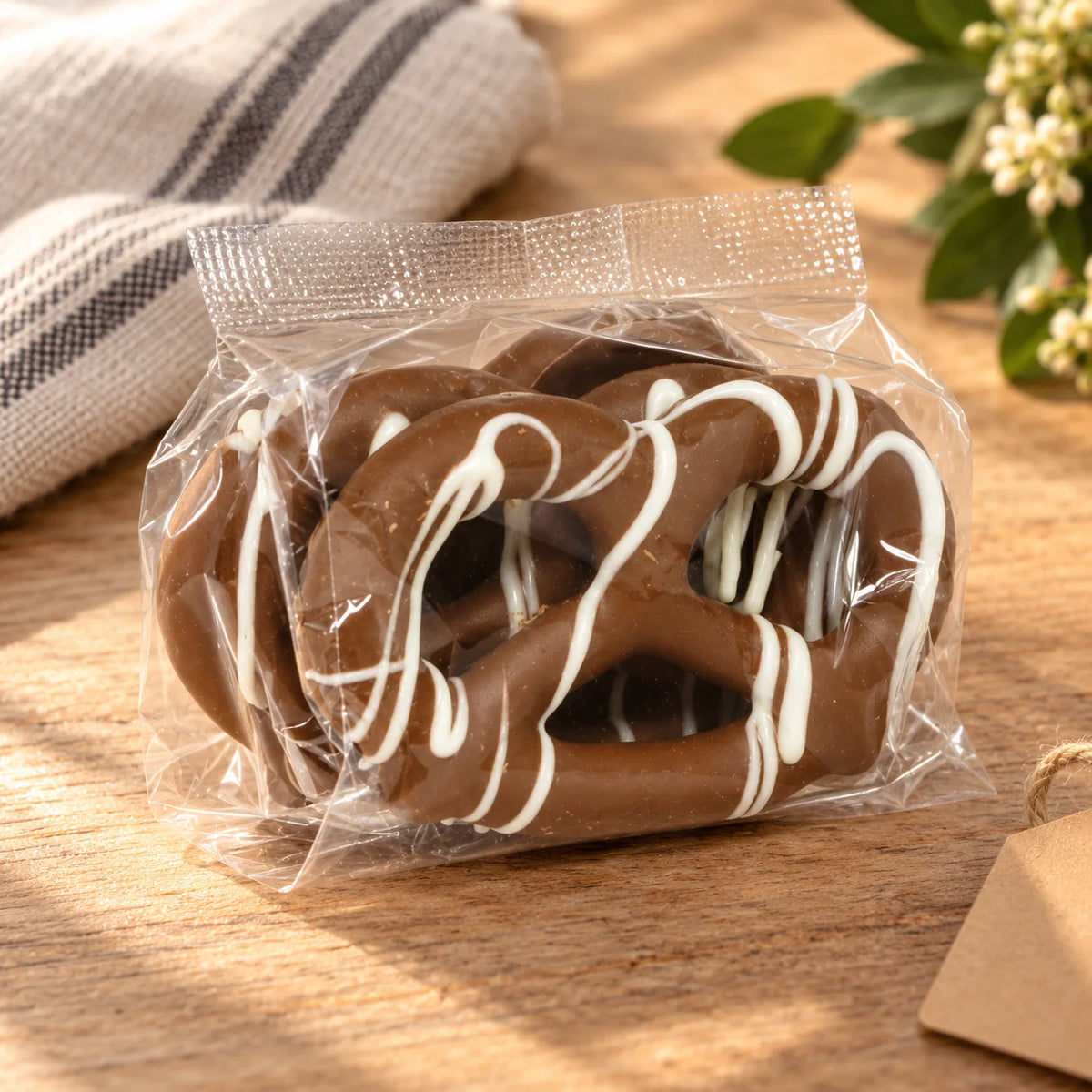 Gourmet Chocolate Dipped Pretzels — Small Bag of 3