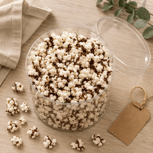 Chocolate Drizzled Popcorn — Tub, 7 oz. | Sensational Sweets