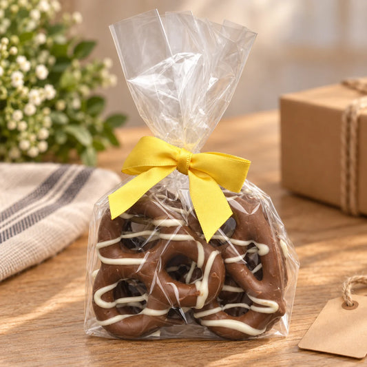 Gourmet Chocolate Dipped Pretzels — Bag of 8 with Bow
