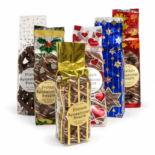 Gourmet Chocolate Dipped Pretzels — Bag of 8, Print Bag