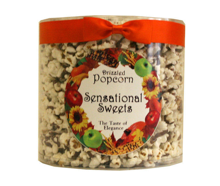 Chocolate Drizzled Popcorn — Tub with Bow, 7 oz. | Sensational Sweets