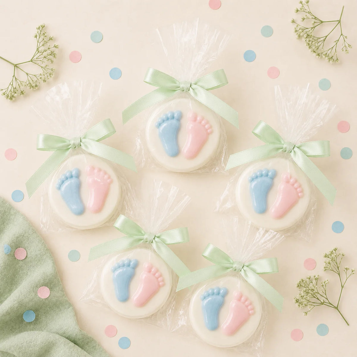 Gourmet Chocolate Molded Oreo® — Baby Feet, Gift Bag with Bow
