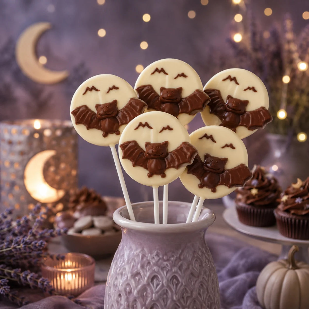 Bat on Moon Pollylop® — Chocolate Lollipop