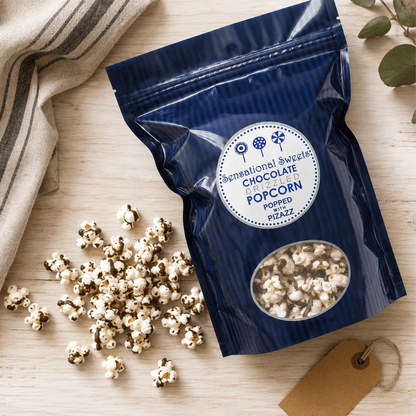 Chocolate Drizzled Popcorn — Resealable Zip Bag, 4 oz. | Sensational Sweets