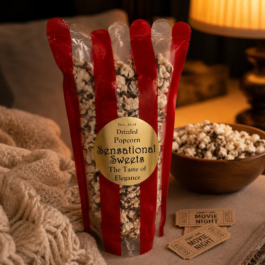 Chocolate Drizzled Popcorn — Red Stripe Gift Bag, 3 oz.