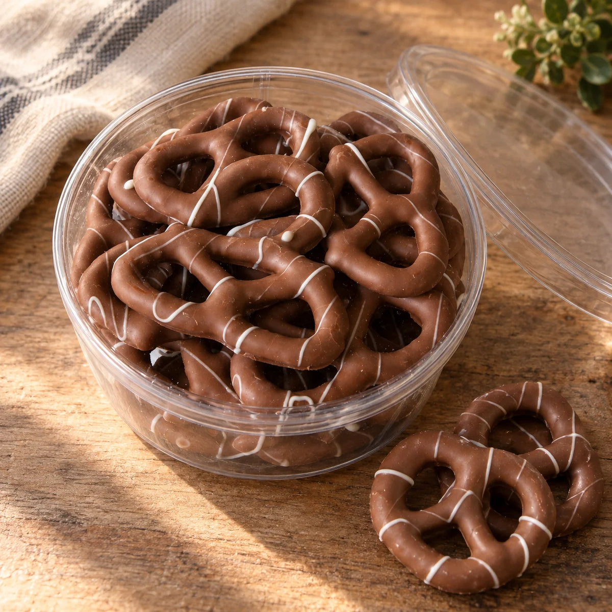 Gourmet Chocolate Dipped Pretzels - 1/2 lb. Short Tub