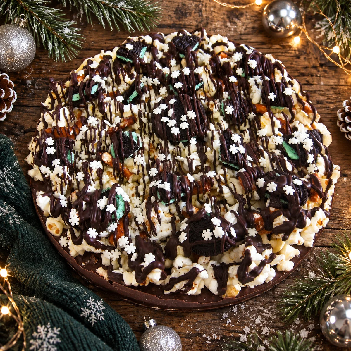 Gourmet Double Mint Chocolate Pizza with Pizazz™ 10" w/Snowflake Decoration