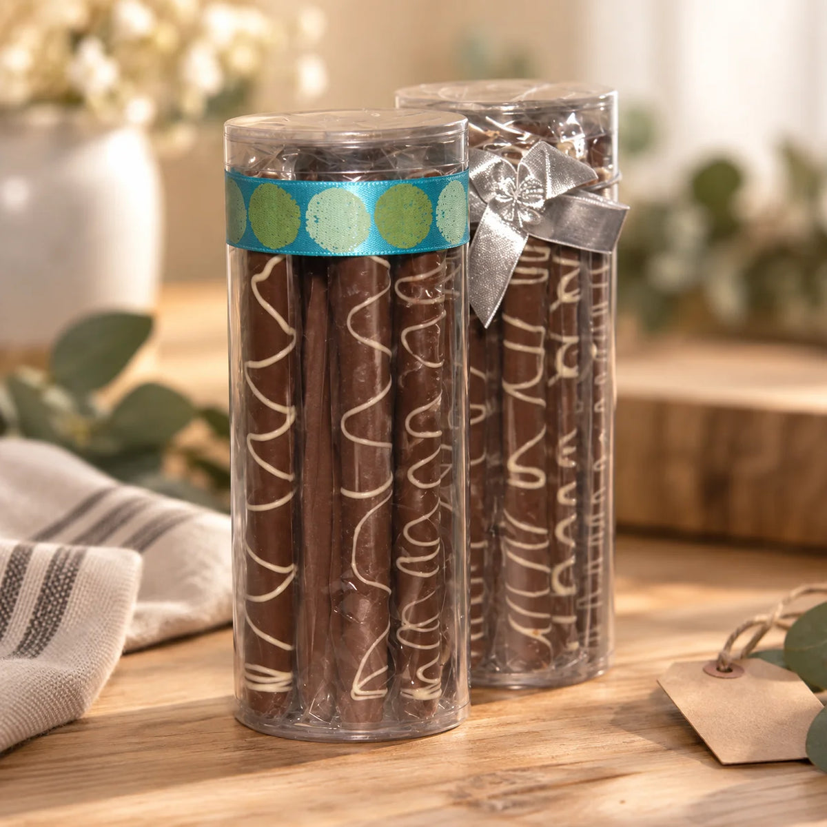 Chocolate Pretzel Rods — 9-Piece Individually Wrapped with Bow
