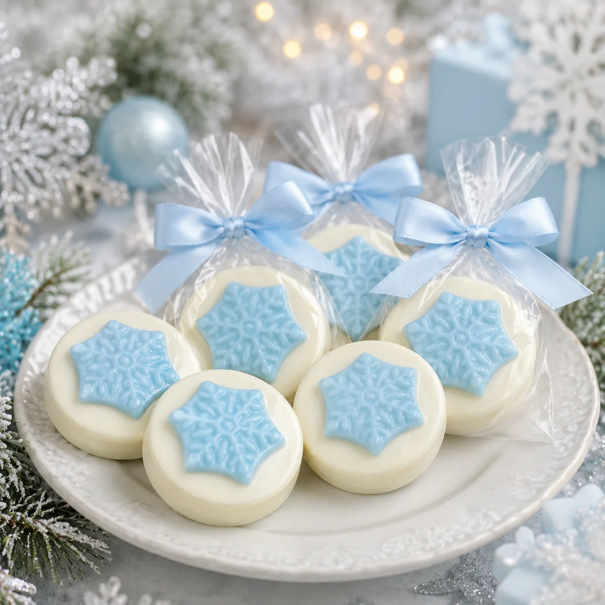 Gourmet Chocolate Molded Oreo® — Snowflake, Gift Bag with Bow