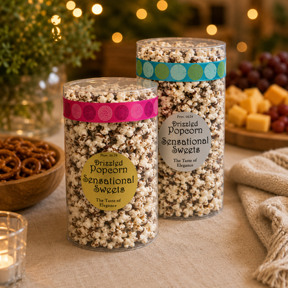 Chocolate Drizzled Popcorn — Tube with Ribbon, 1/2 lb.