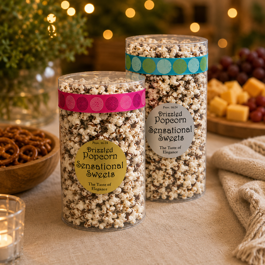 Chocolate Drizzled Popcorn — Tube with Ribbon, 1/2 lb.